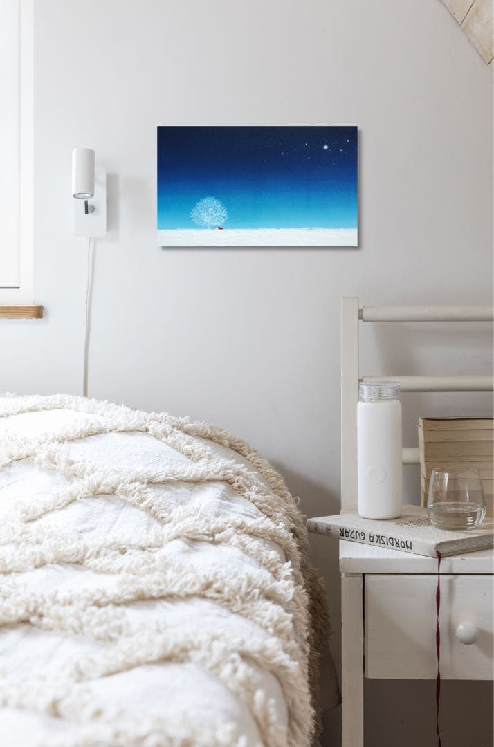 絵画　油絵　原画　一点物　夜　ブルー　メルヘン　樹　隠れ家　プレゼント　M8