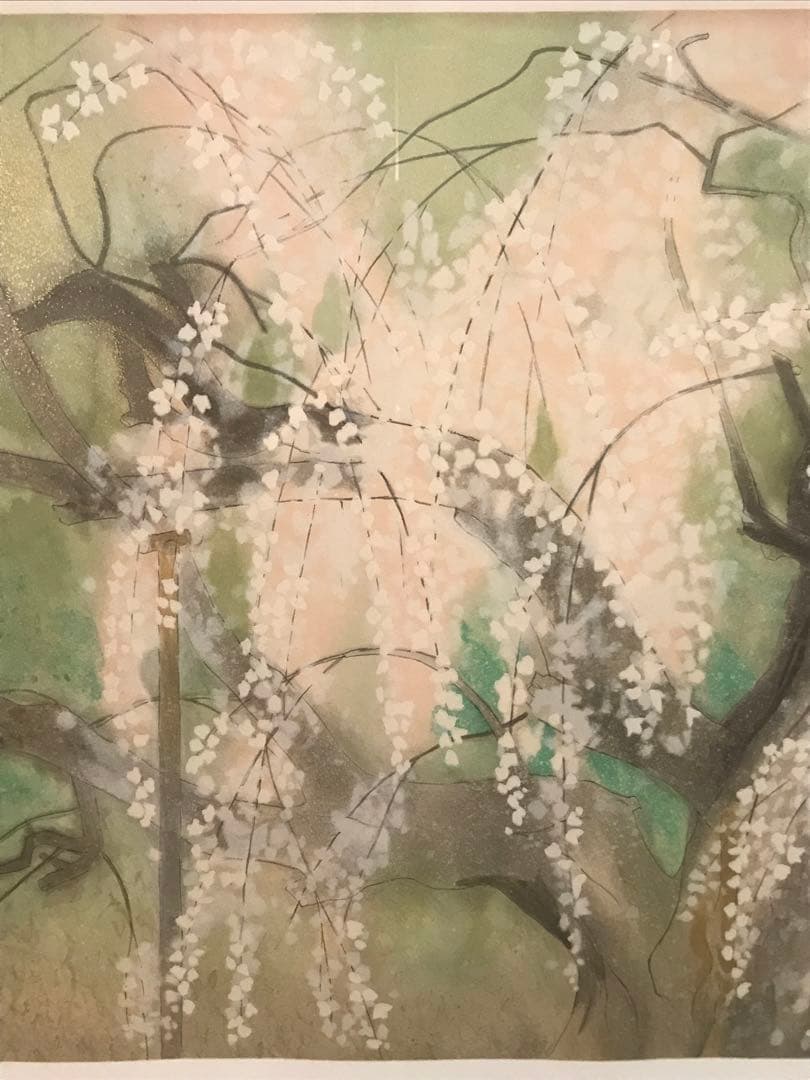 荒井孝　「滝桜」　リトグラフ　直筆サイン・落款・エディション・作品証明シール有り