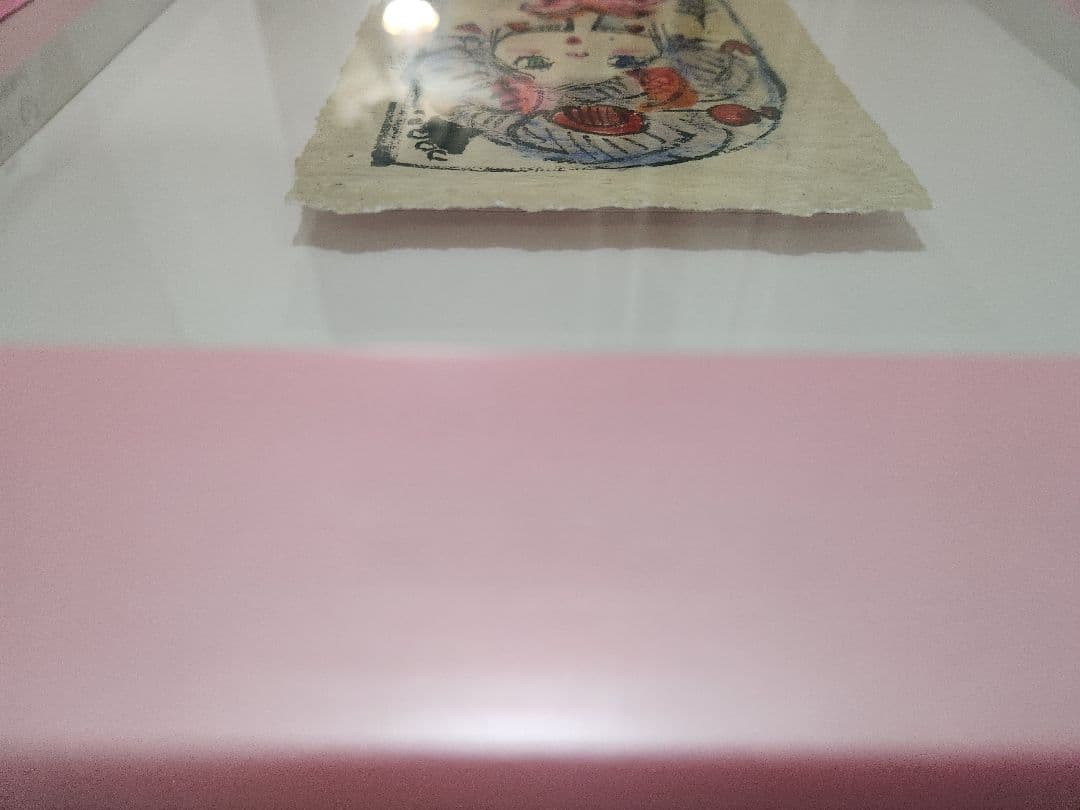 水森亜土　版画　和紙　あちきは～ん　オリジナルピンク額