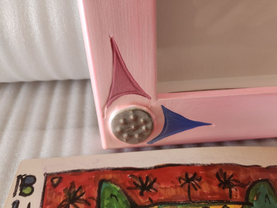 水森亜土　版画　和紙　あちきは～ん　オリジナルピンク額