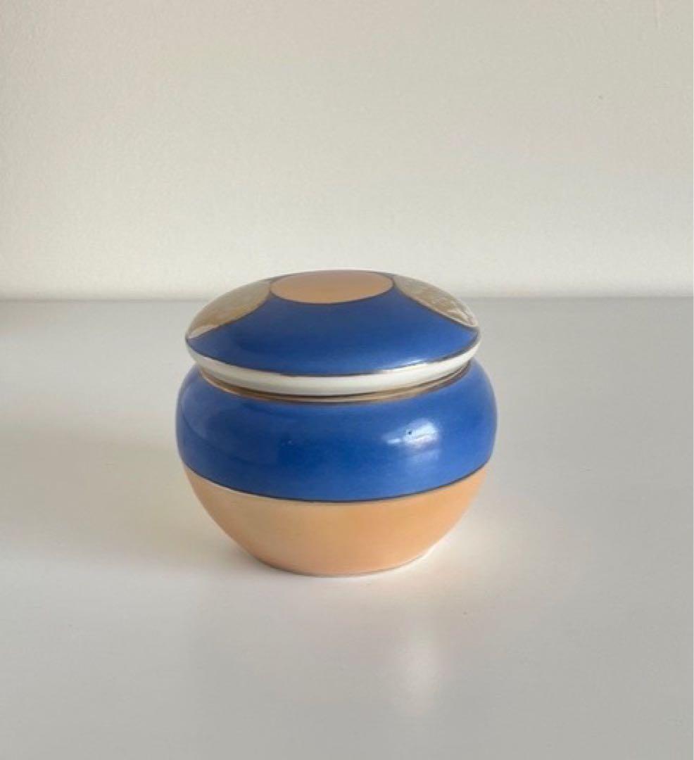 ノリタケ　青とベージュのトリンケットボックス