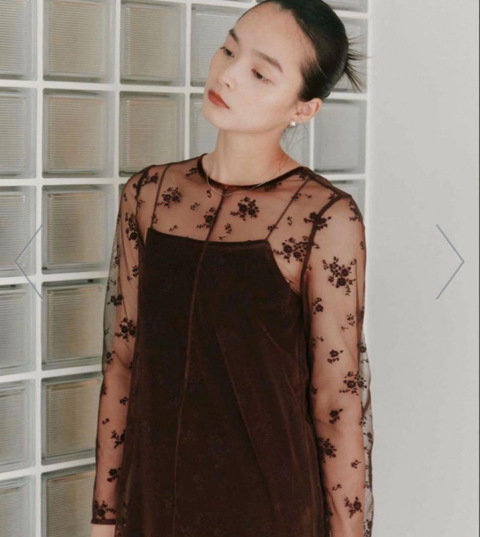 【美品】kaene フロッキーベロア2wayドレス　ダークブラウン　36