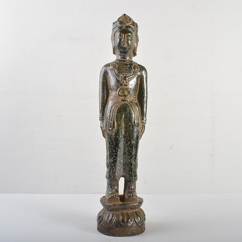 仏教美術　漢緑釉観音像　仏像　置物　C　R6929