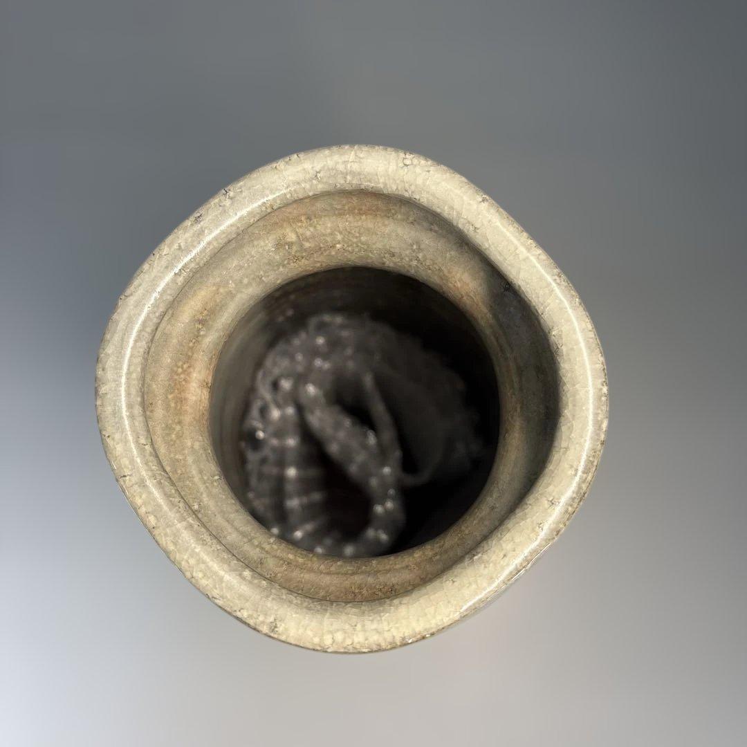 【中古品】茶道具　十三代田原陶兵衛造　萩焼　擂座花入（共箱）