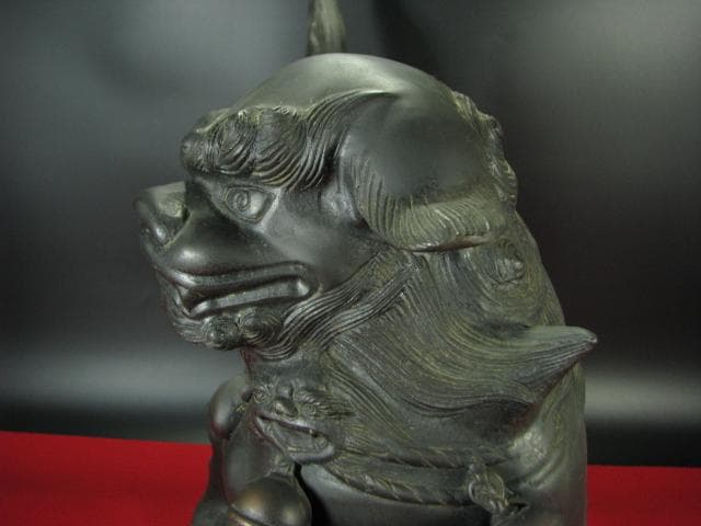 大型 銅獅子 玉乗 置物 c536