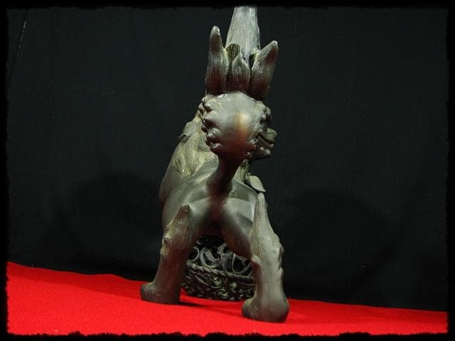 大型 銅獅子 玉乗 置物 c536