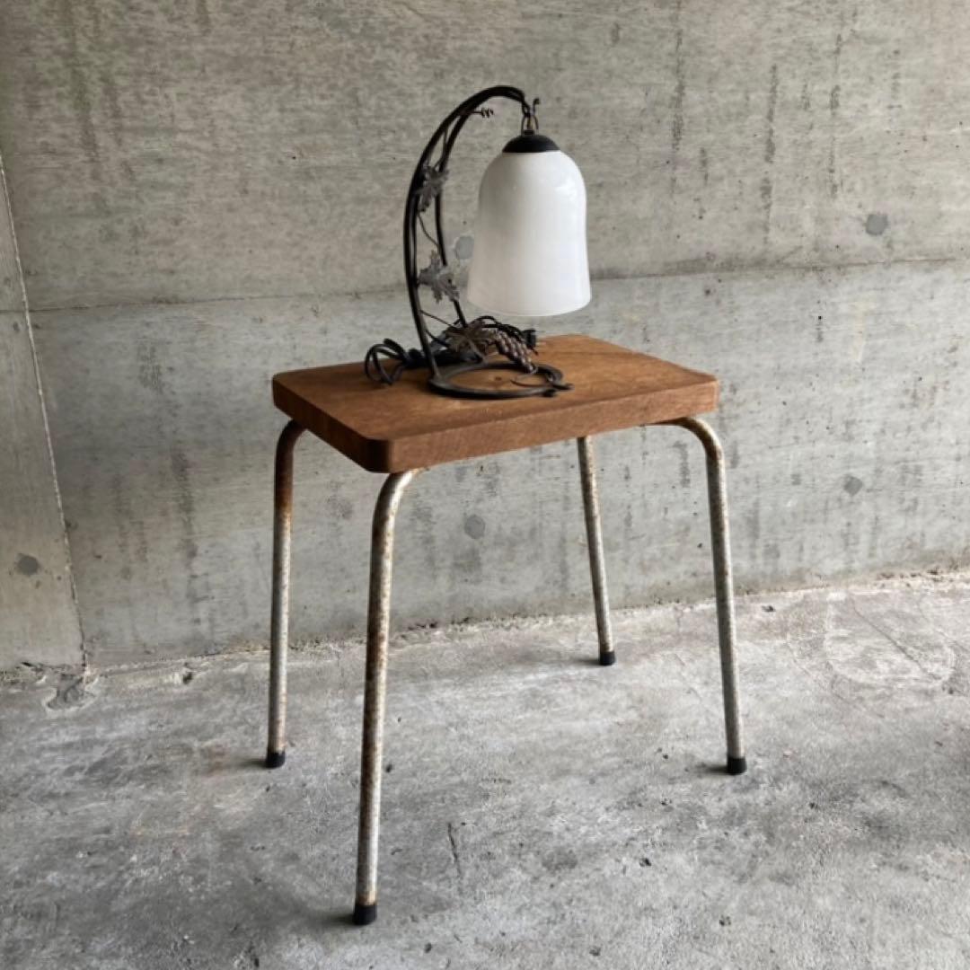 古いスツール チェア 椅子 サイドテーブル 置物台 木製 鉄製 アイアン レトロ