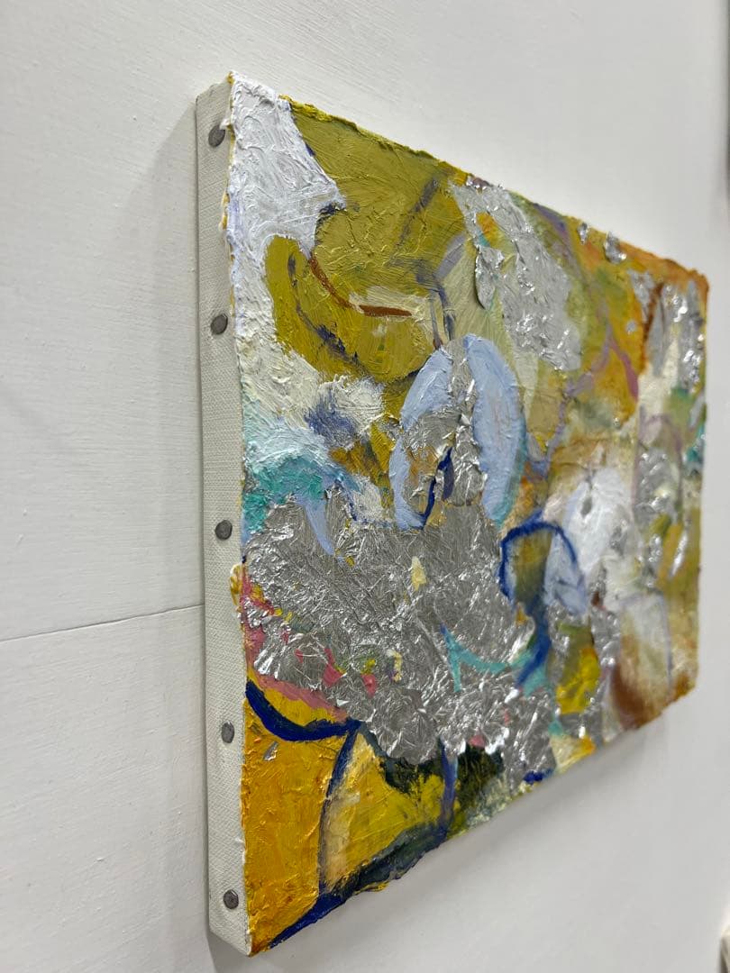 【F4号】ドクダミの花 油絵 oil painting 原画 黄色 イエロー