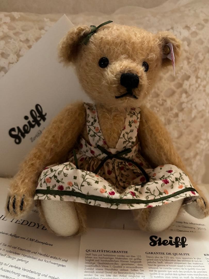 【レア】シュタイフエイプリル036873 ドレスベア　テディベア　花柄ドレス