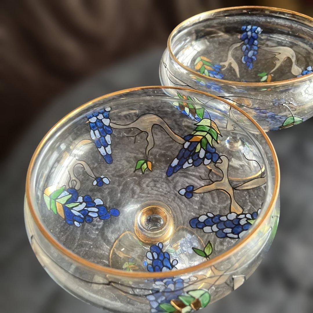 葡萄と葉のデザイン ガラスの器　2個セット