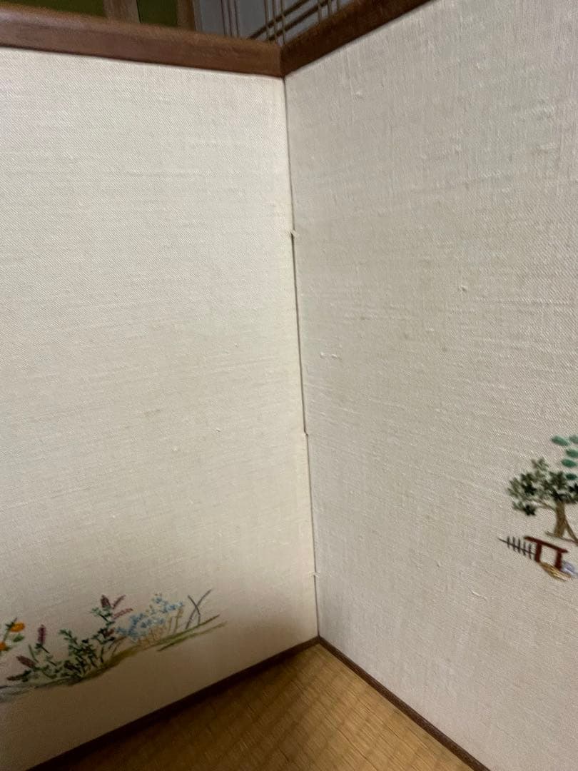 枕屏風　衝立 仕切り 刺繍 アンティーク 骨董