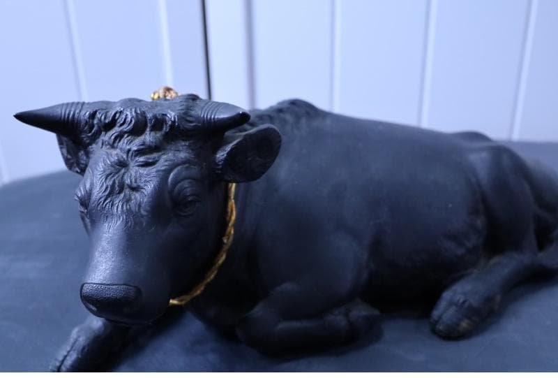 高岡銅器◆鋳銅古銅【夫婦牛】床置き　全幅33㎝/28㎝　重さ4.2キロ/2キロ