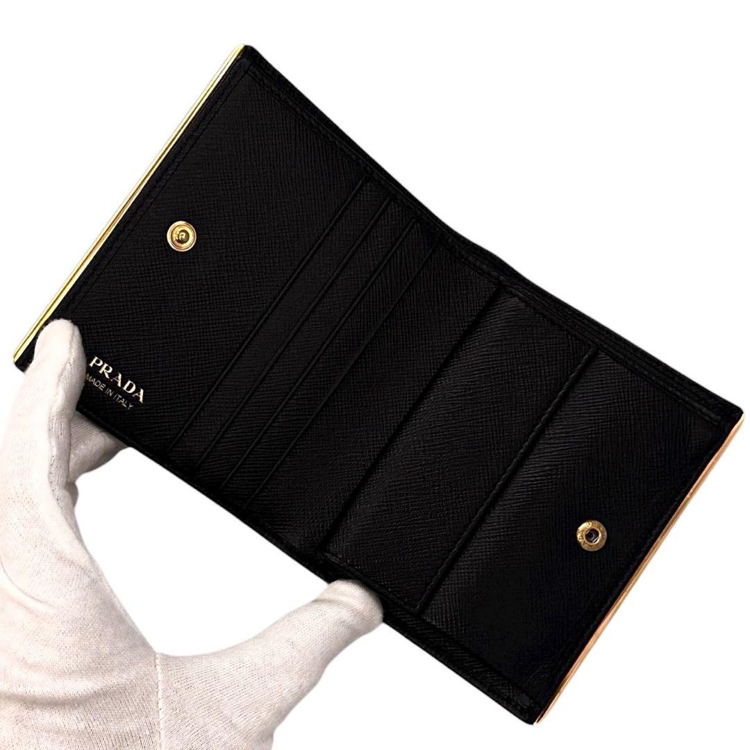 極美品 箱付 プラダ サフィアーノ 二つ折り財布 小銭入れ  カード ロゴ