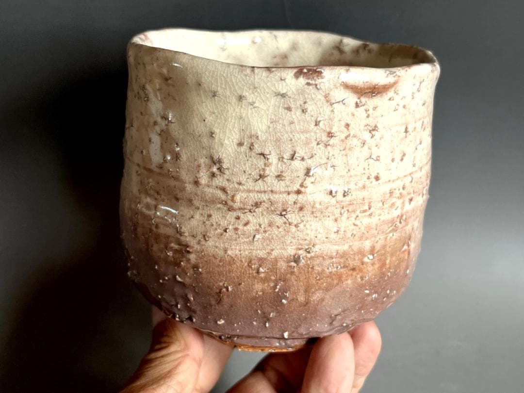 茶碗■筒茶碗「斎藤一斉」萩焼窯元 見島 共箱 割り高台 立ち茶碗 時代物 骨董■