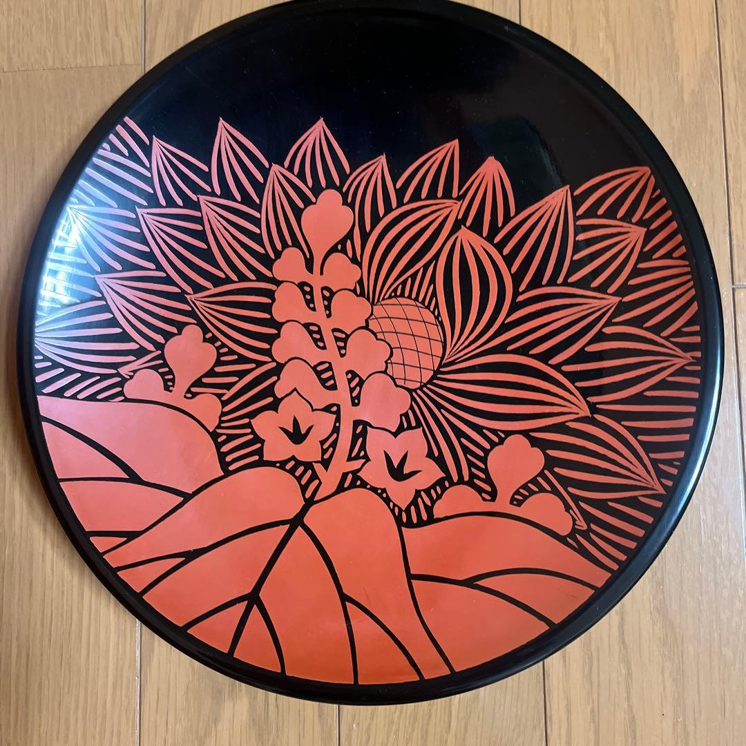 菊桐朱磨　会津漆　工芸品　漆器皿　和菓子皿