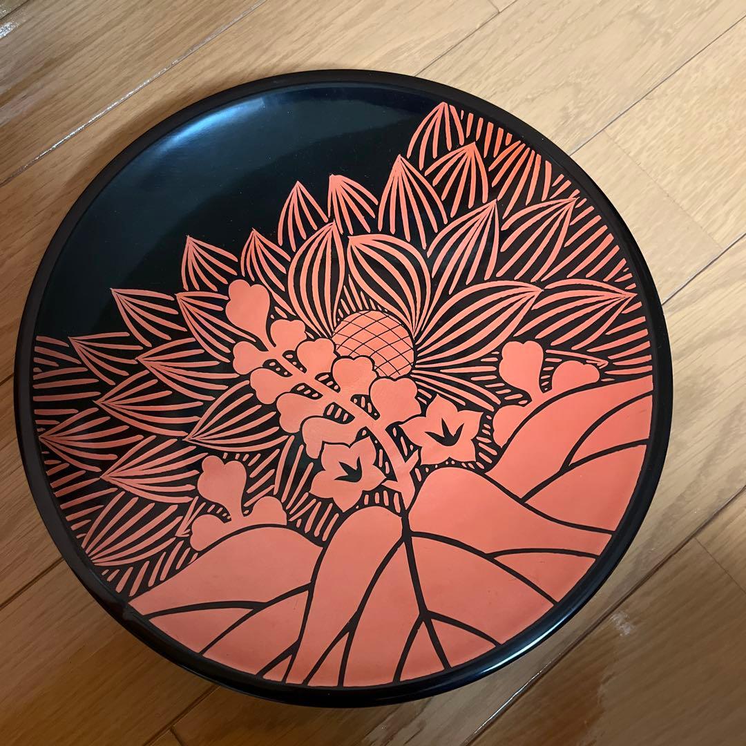 菊桐朱磨　会津漆　工芸品　漆器皿　和菓子皿