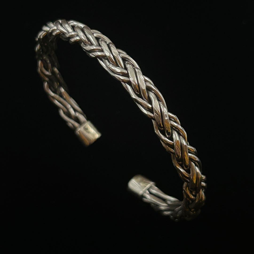 シルバー925 Silver デザインヘビーバングル/軽研磨仕上げ/ブレスレット