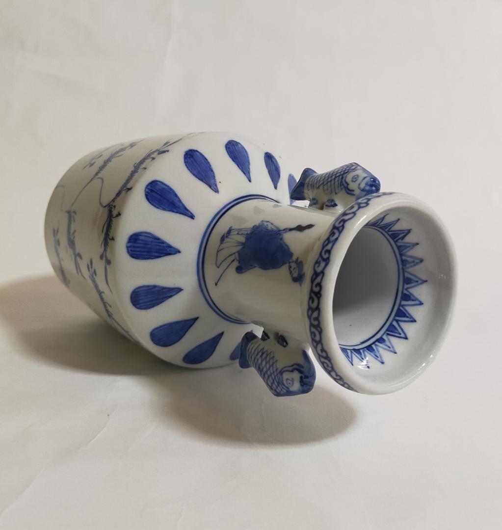 九谷焼双魚耳高砂華入陶源製