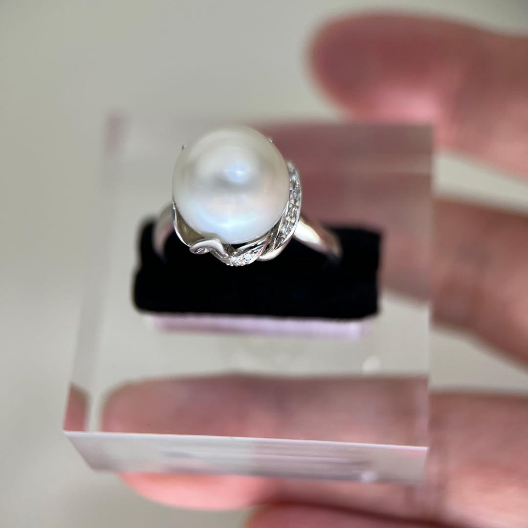 【新品】Pt900天然海水白蝶真珠リングダイヤモンドリング