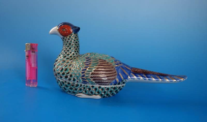 九谷焼 色絵　 金襴手　雉子 香爐 共箱 仁清 模倣　　陶香作　香炉 2350