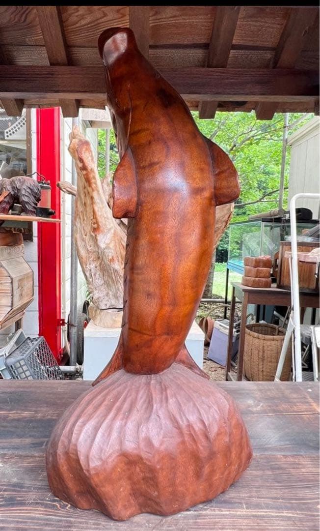 木製 コイの彫刻 木彫　約58cm