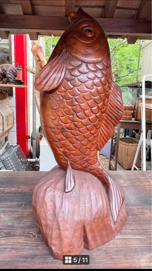 木製 コイの彫刻 木彫　約58cm