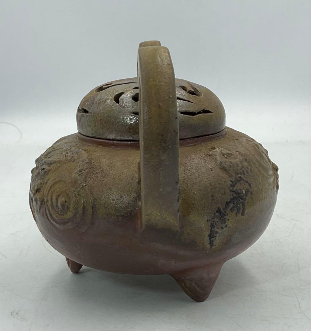 【３０】★細工物の名工・小山一草先生　備前焼龍香炉　四方桟共箱★