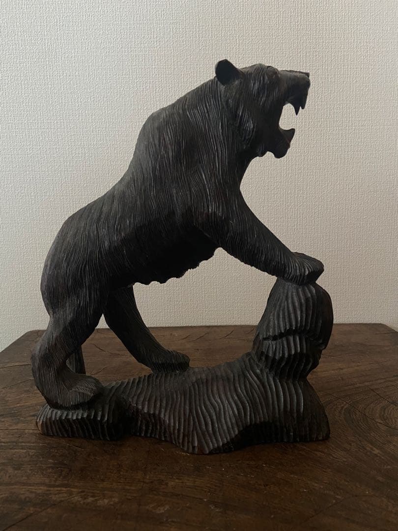 清末 中国古玩 黒檀 熊彫刻｜100年以上前 書斎飾り