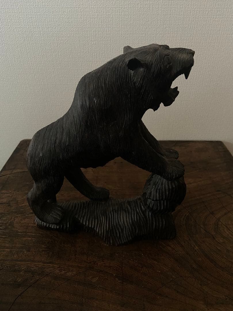 清末 中国古玩 黒檀 熊彫刻｜100年以上前 書斎飾り