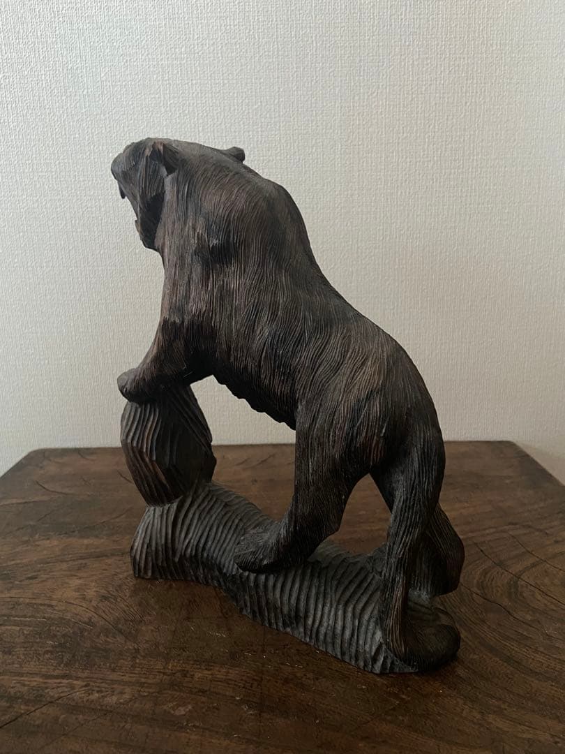 清末 中国古玩 黒檀 熊彫刻｜100年以上前 書斎飾り