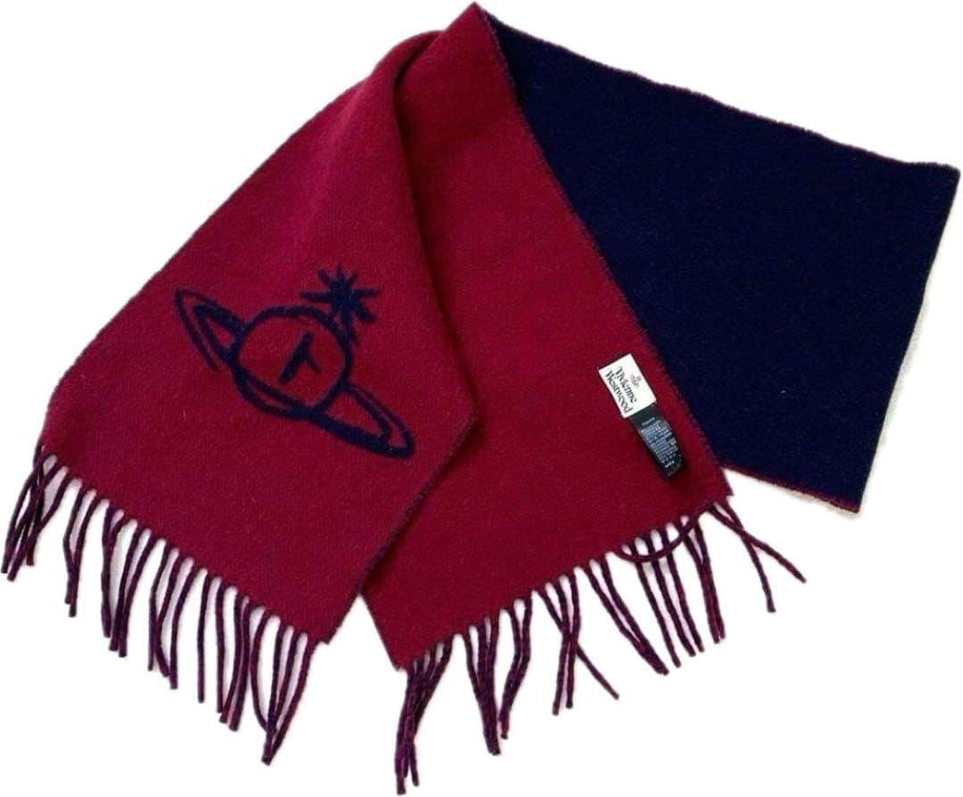 ヴィヴィアンウエストウッド リバーシブル マフラー オーブ ネイビー ボルドー