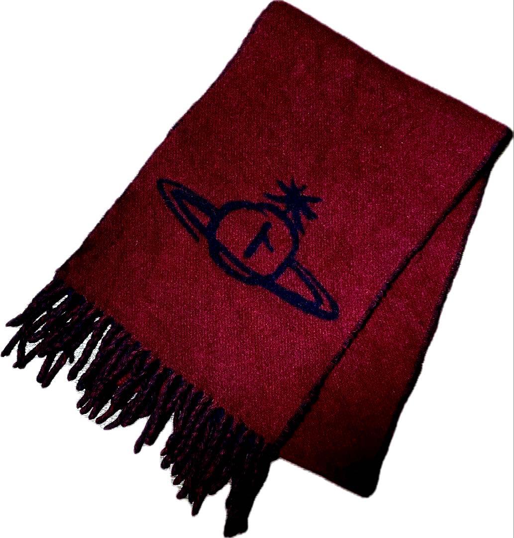 ヴィヴィアンウエストウッド リバーシブル マフラー オーブ ネイビー ボルドー