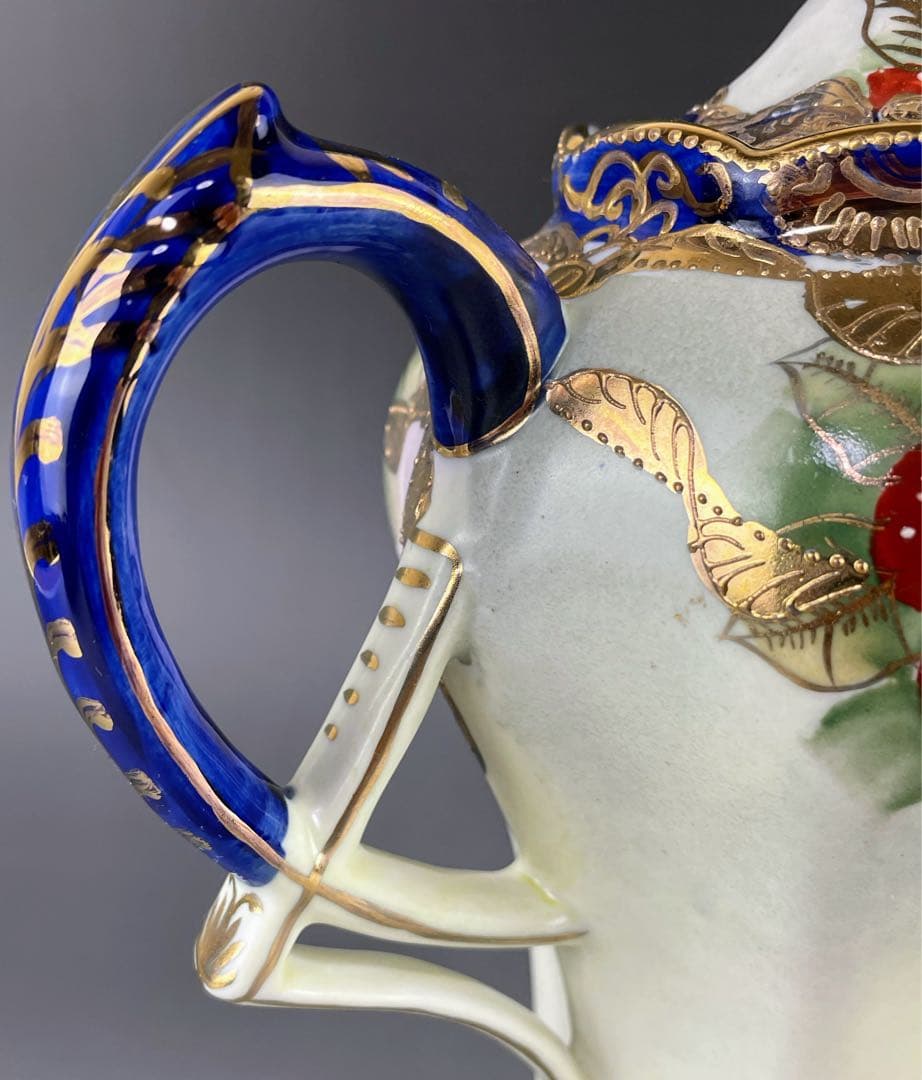 【美品】オールドニッポン 約２４cm 金盛り 花紋 チョコレートポット ティー