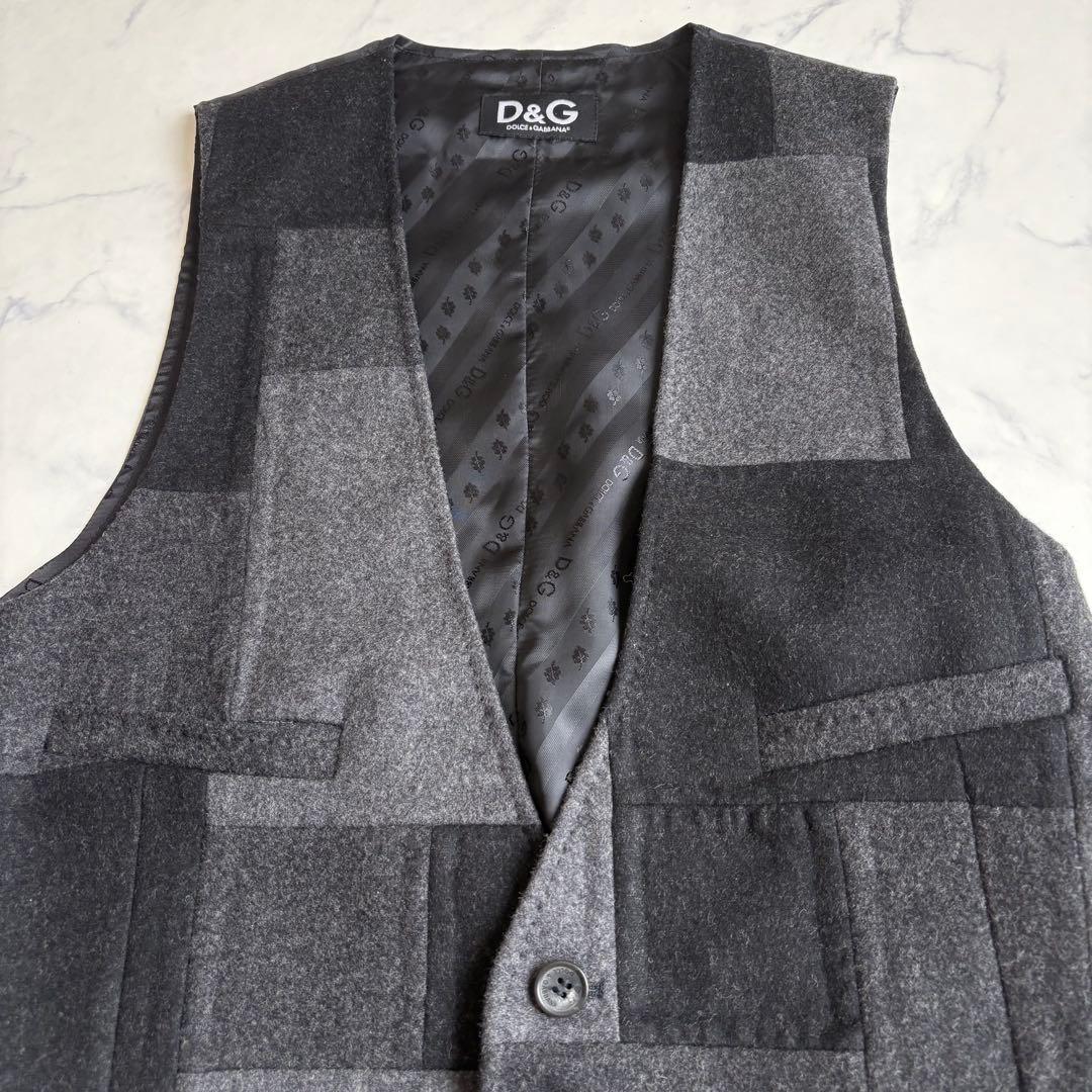 新品タグ付 ドルチェ&ガッバーナ パッチワークベスト ウール ジレ L 黒