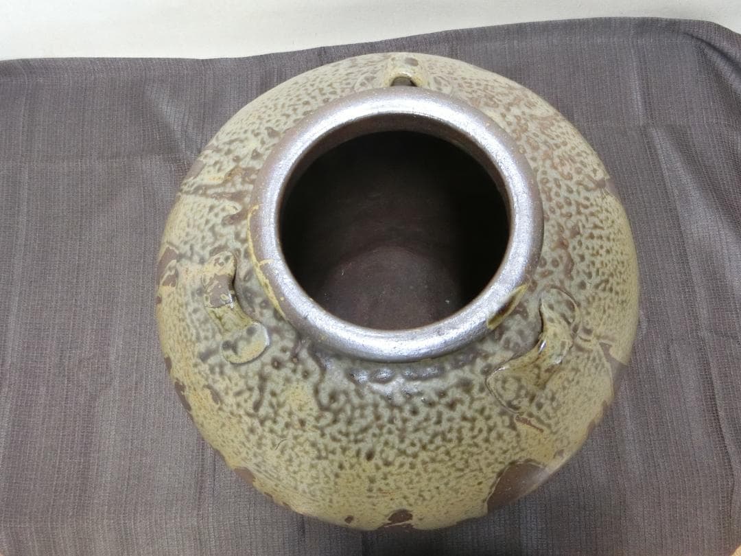 飾って！【壺　3耳壺 流れ釉　緑釉垂れ釉　景色抜群　丹波】鑑賞陶磁器　インテリア