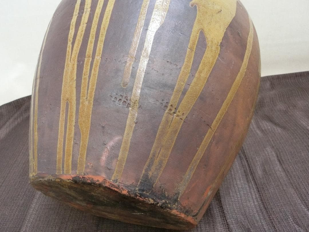 飾って！【壺　3耳壺 流れ釉　緑釉垂れ釉　景色抜群　丹波】鑑賞陶磁器　インテリア