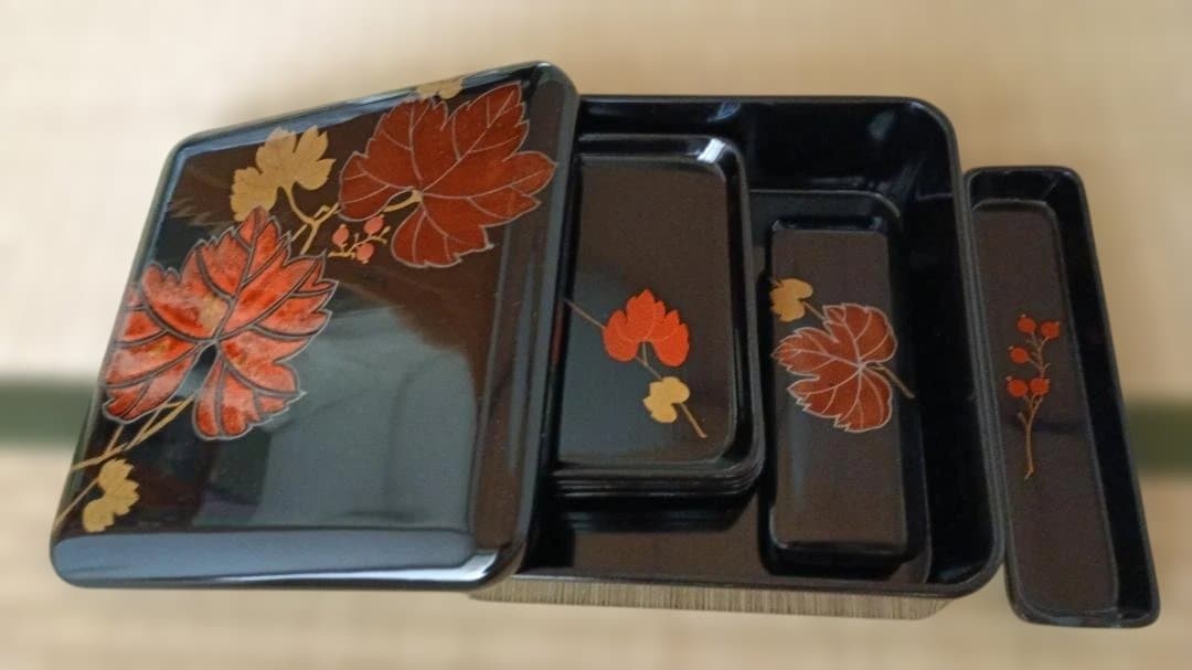 【大正時代以前・白木屋漆器】会津塗 菓子器セット 蔦模様漆器 アンティーク