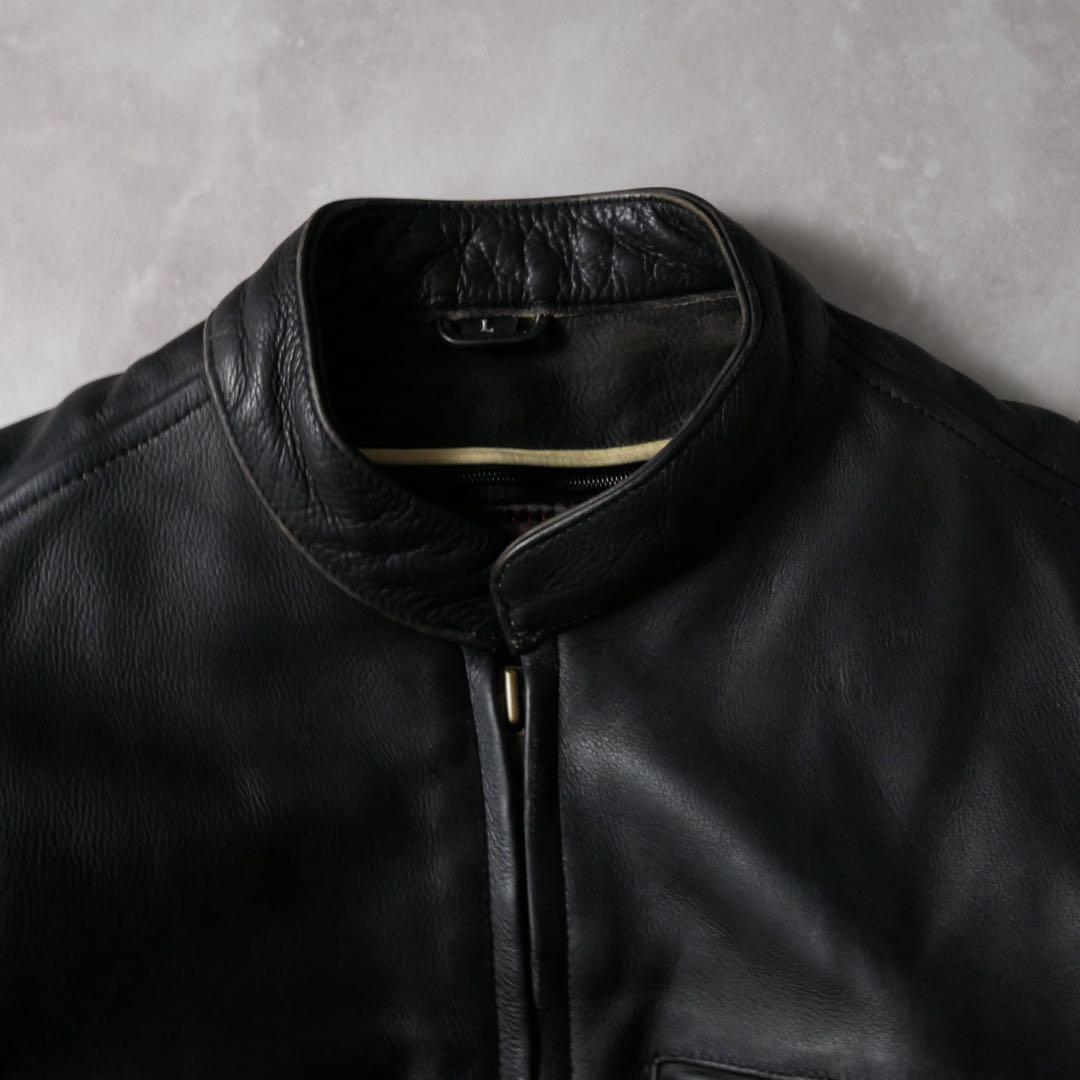 スタンドカラー レザージャケット ブラック L