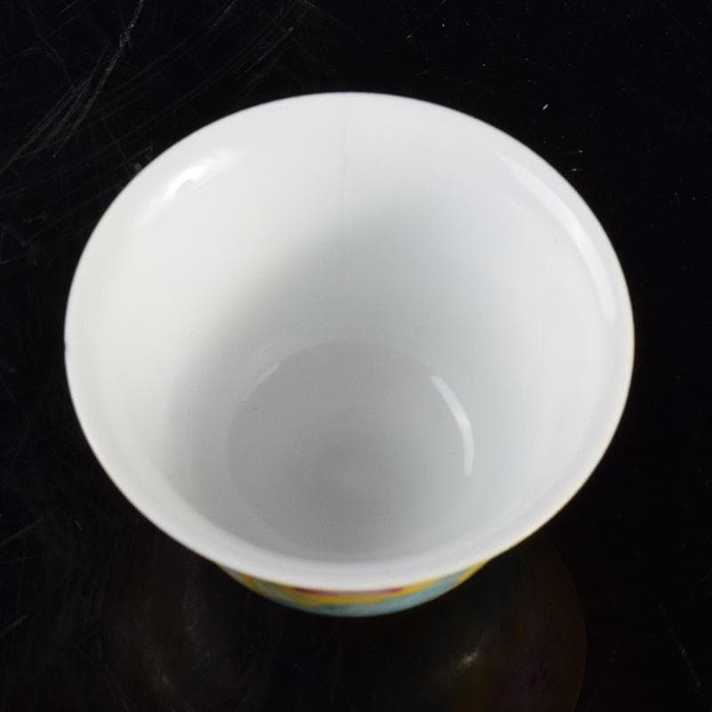 中国　慎徳堂製　黄釉粉彩　花文　茶杯　煎茶碗　C　R4784