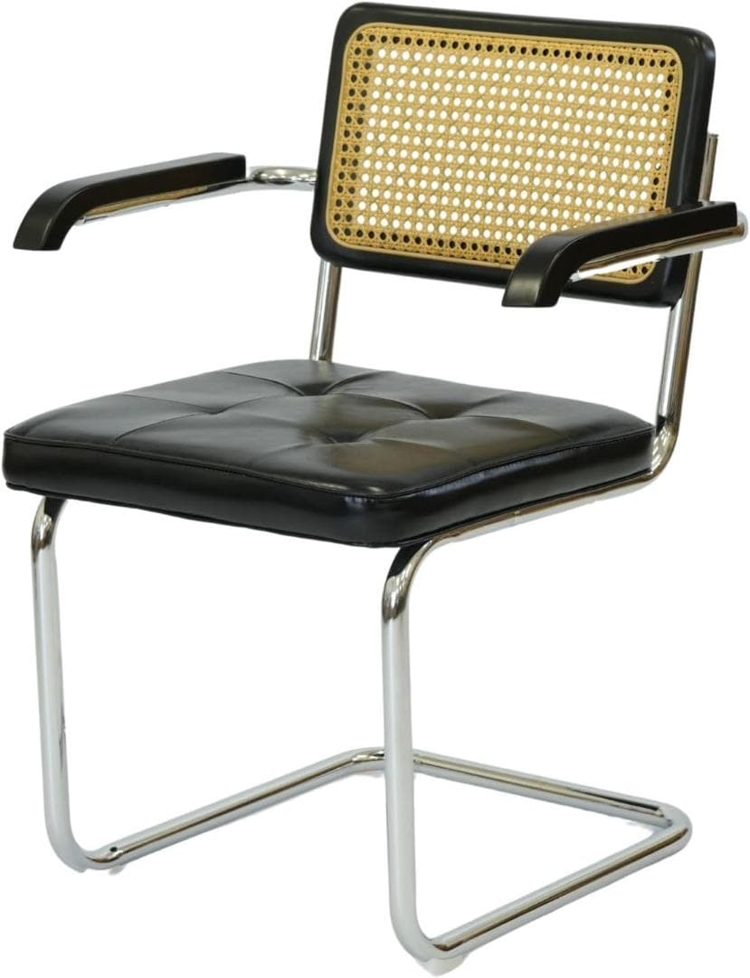 ダイニングチェア ラタン 食卓椅子 籐編み 北欧風 合成革 肘あり ブラック