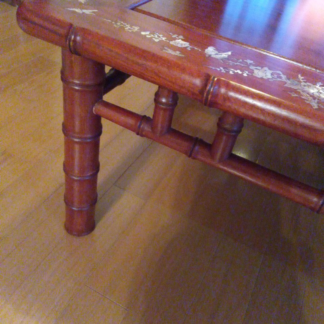 花柄彫刻のダークブラウン座卓