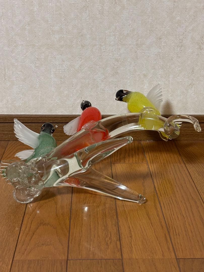 クリスタルガラス　 カラフル鳥　置物　オブジェ　ムラーノガラス　ベネチアンガラス