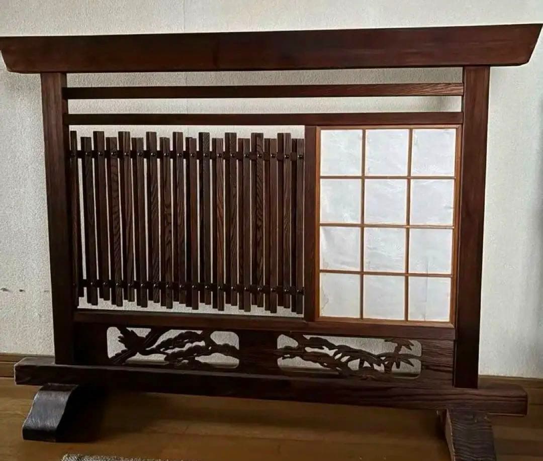 和風 木製　パーテーション　障子パネル付き