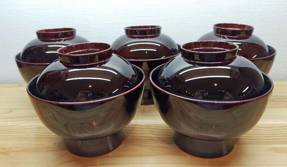 送料込【逢絢亭】茶道具 懐石道具 時代椀 輪島塗 梅蒔絵 溜塗 木製 ５客 共箱