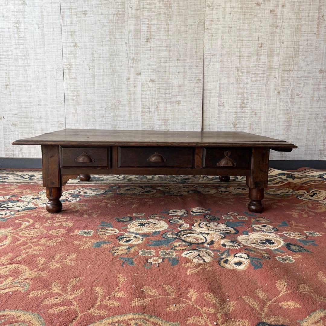 【アンティーク】木製 文机 コーヒーテーブル 引出し 昭和レトロ 古家具 書斎机