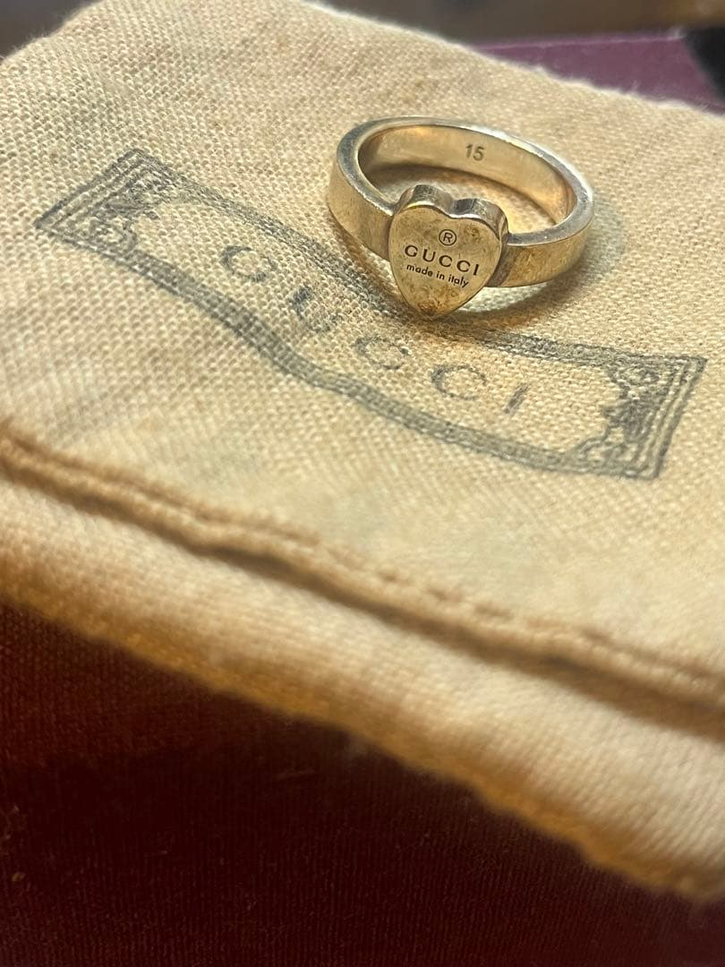 GUCCI トレードマーク　ハートペンダント付き　リング　15号