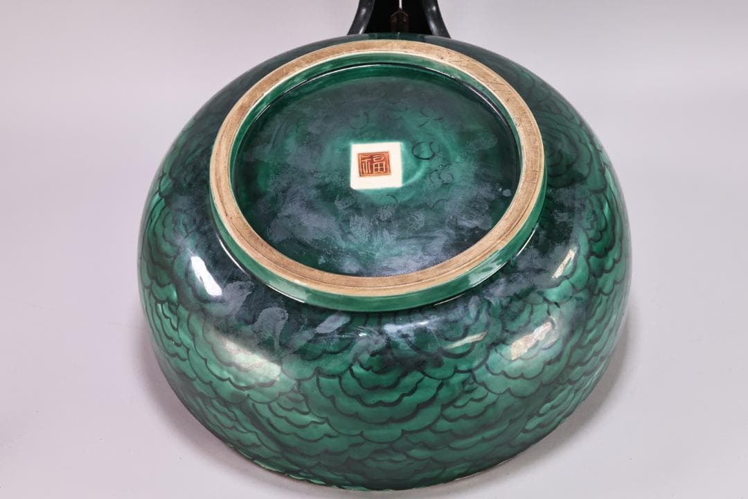 古九谷　九谷焼　吉田屋釜　花鳥鶏図　大鉢　金魚鉢　直径38.5㎝　BK139