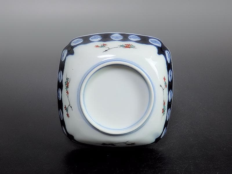 古伊万里　色絵　窓絵　花鳥紋の図　四方角皿　5客　1221AS-BFg