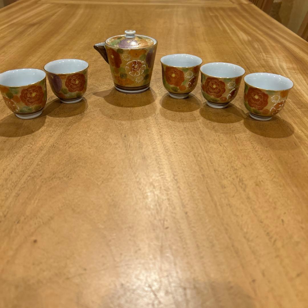 九谷焼　茶道具 小茶器（宝瓶）　手描き　豪華金花詰　急須　湯呑み揃え