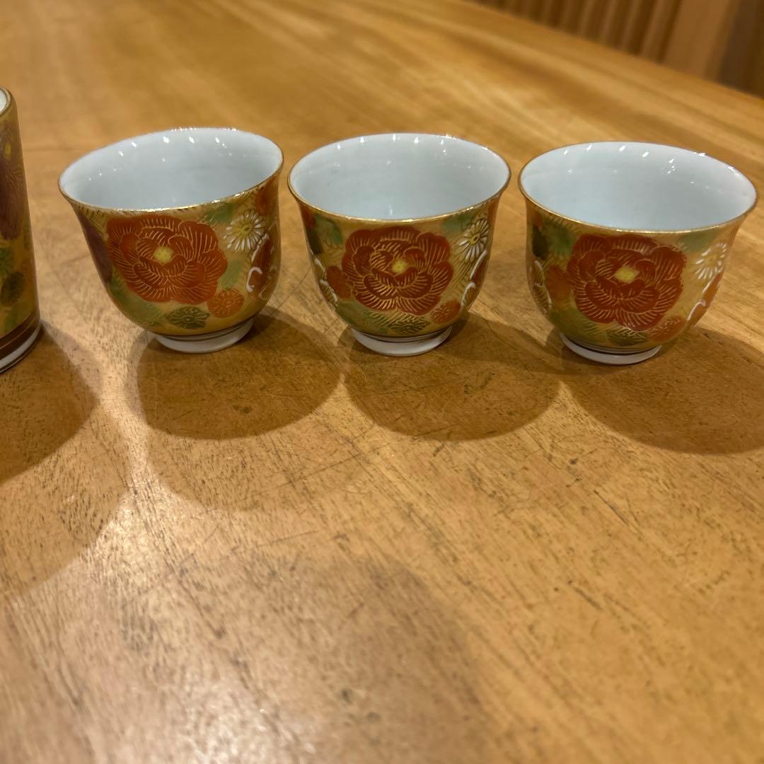 九谷焼　茶道具 小茶器（宝瓶）　手描き　豪華金花詰　急須　湯呑み揃え